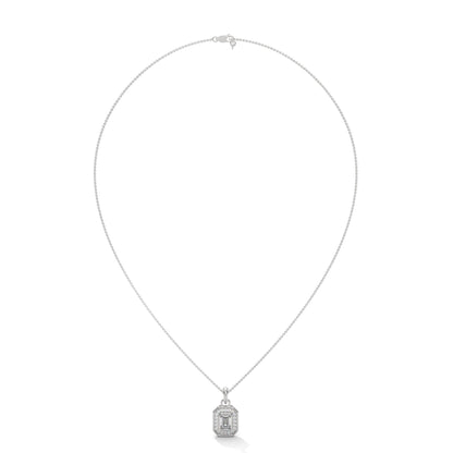 Imperial Elegance: 14K Gold Emerald-Cut Diamond Halo Pendant Necklace | 0.95 CTW