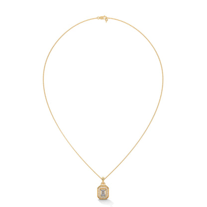 Imperial Elegance: 14K Gold Emerald-Cut Diamond Halo Pendant Necklace | 0.95 CTW