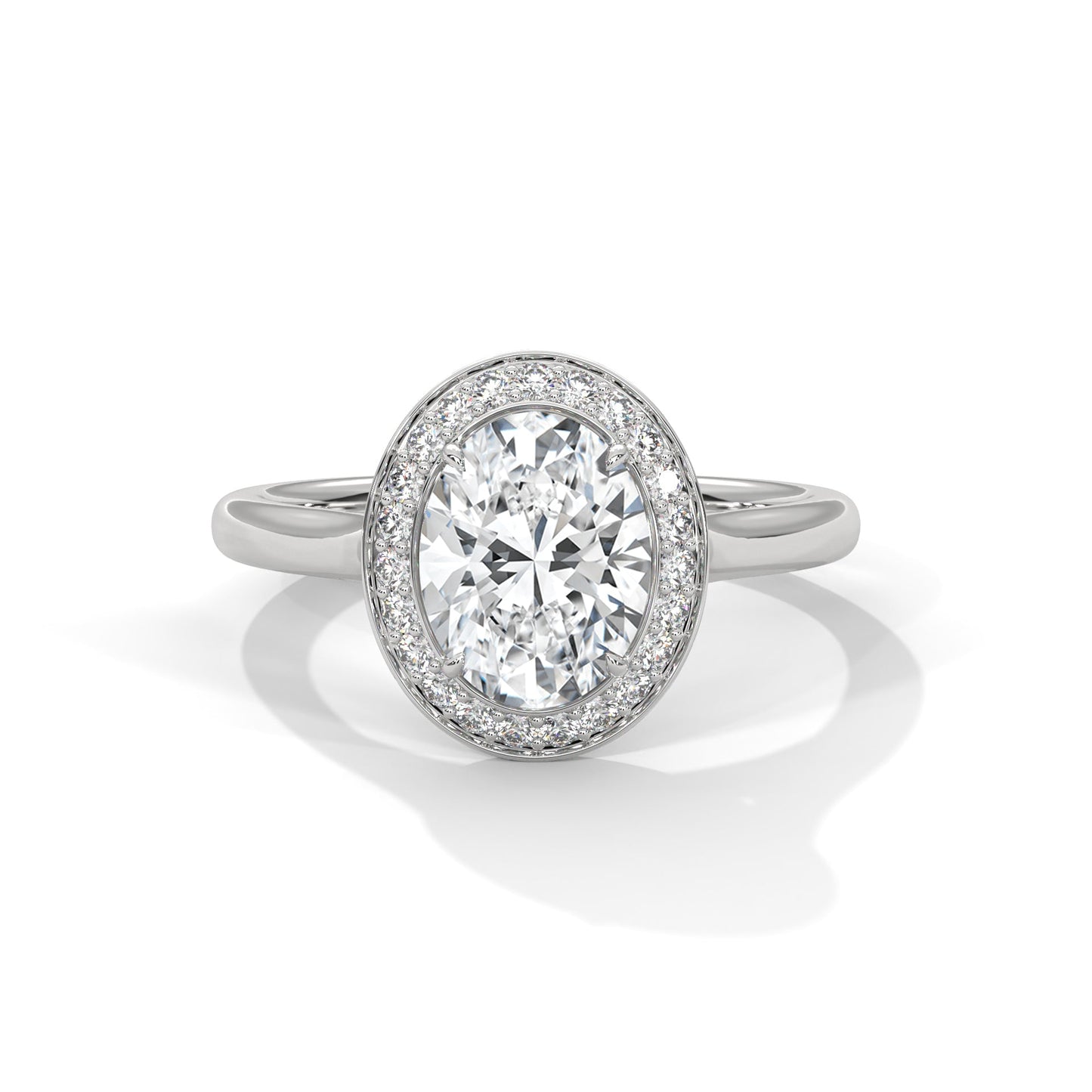 Lustrous 2.18 CTW Oval-Cut Diamond Bezel Halo Ring | D-VS2