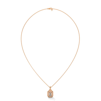 Imperial Elegance: 14K Gold Emerald-Cut Diamond Halo Pendant Necklace | 0.95 CTW