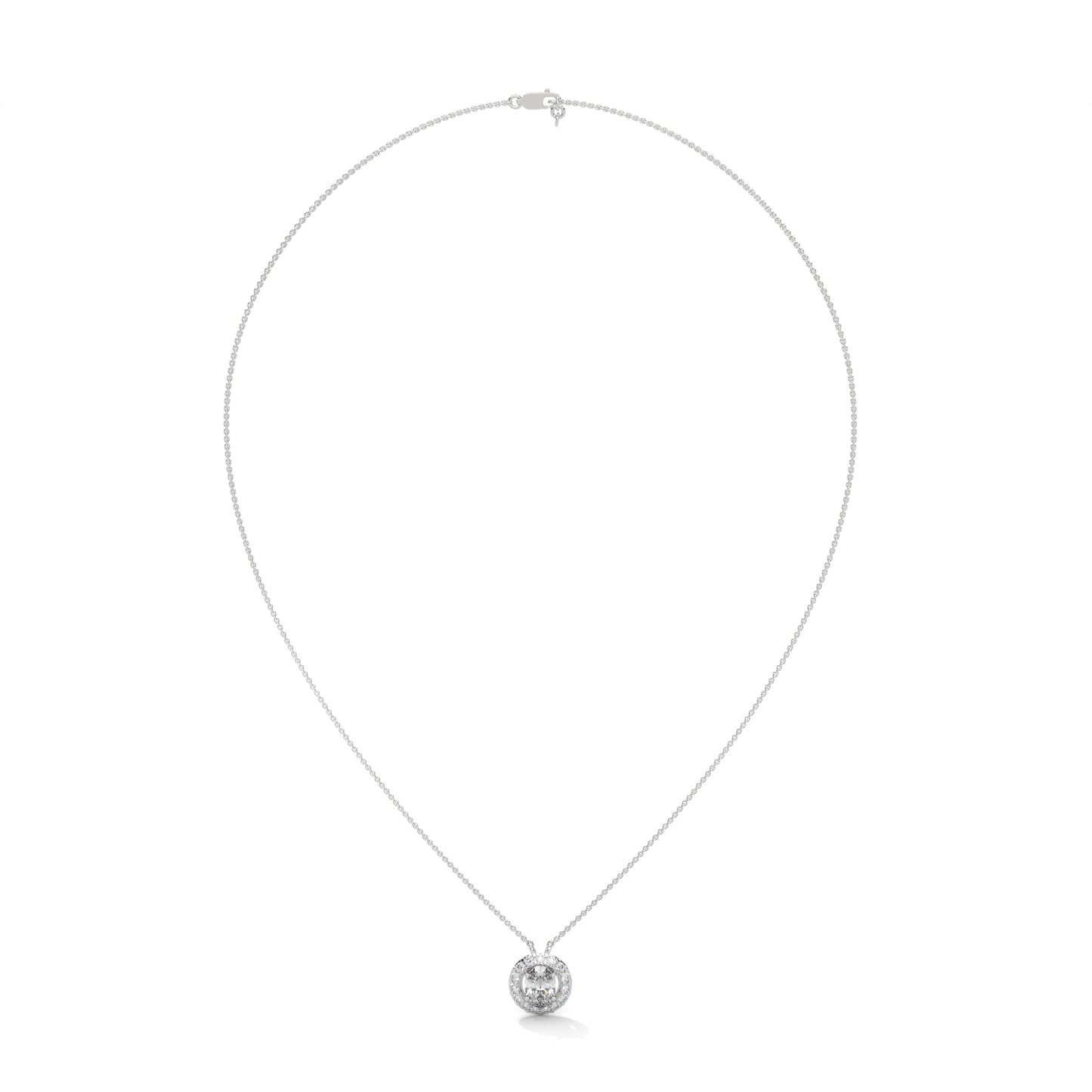Eternal Glow: 14K Gold 0.75CT Oval-Cut Diamond Halo Pendant Necklace