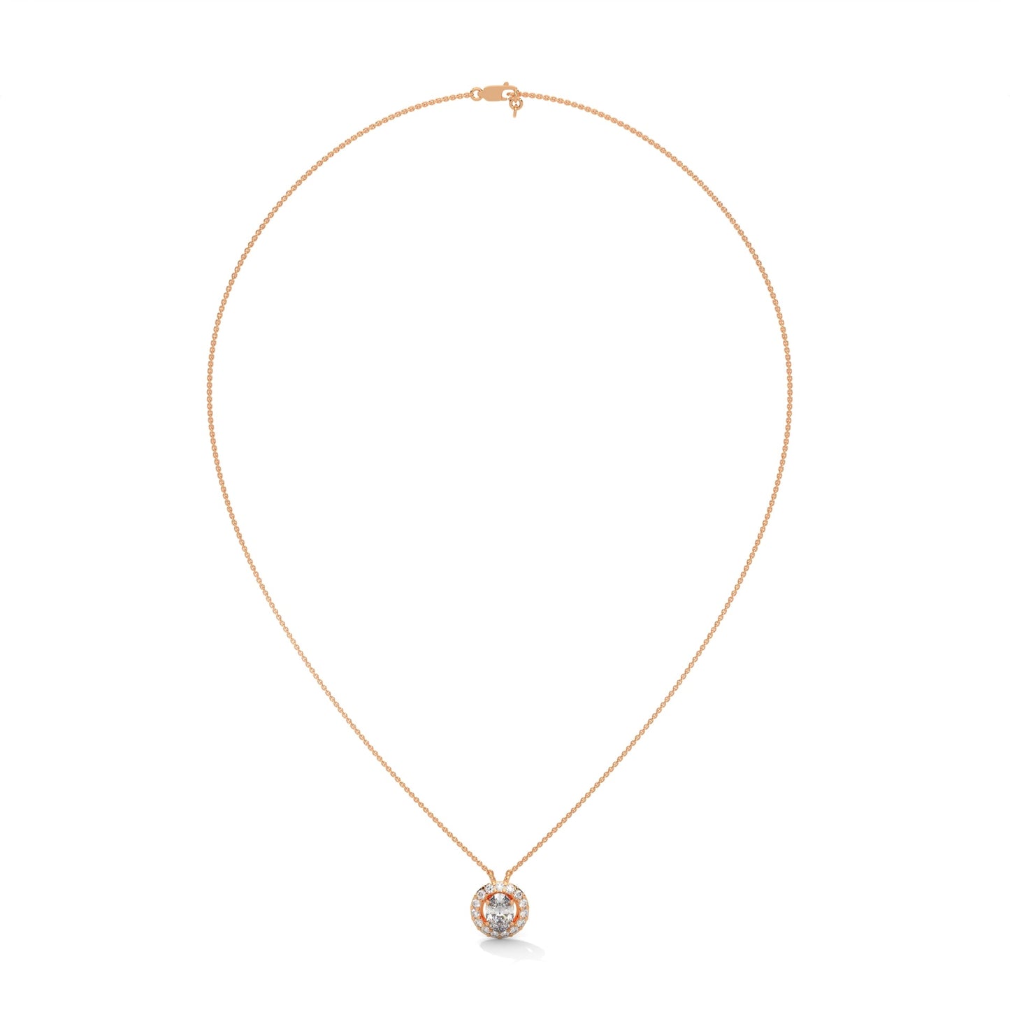 Eternal Glow: 14K Gold 0.75CT Oval-Cut Diamond Halo Pendant Necklace
