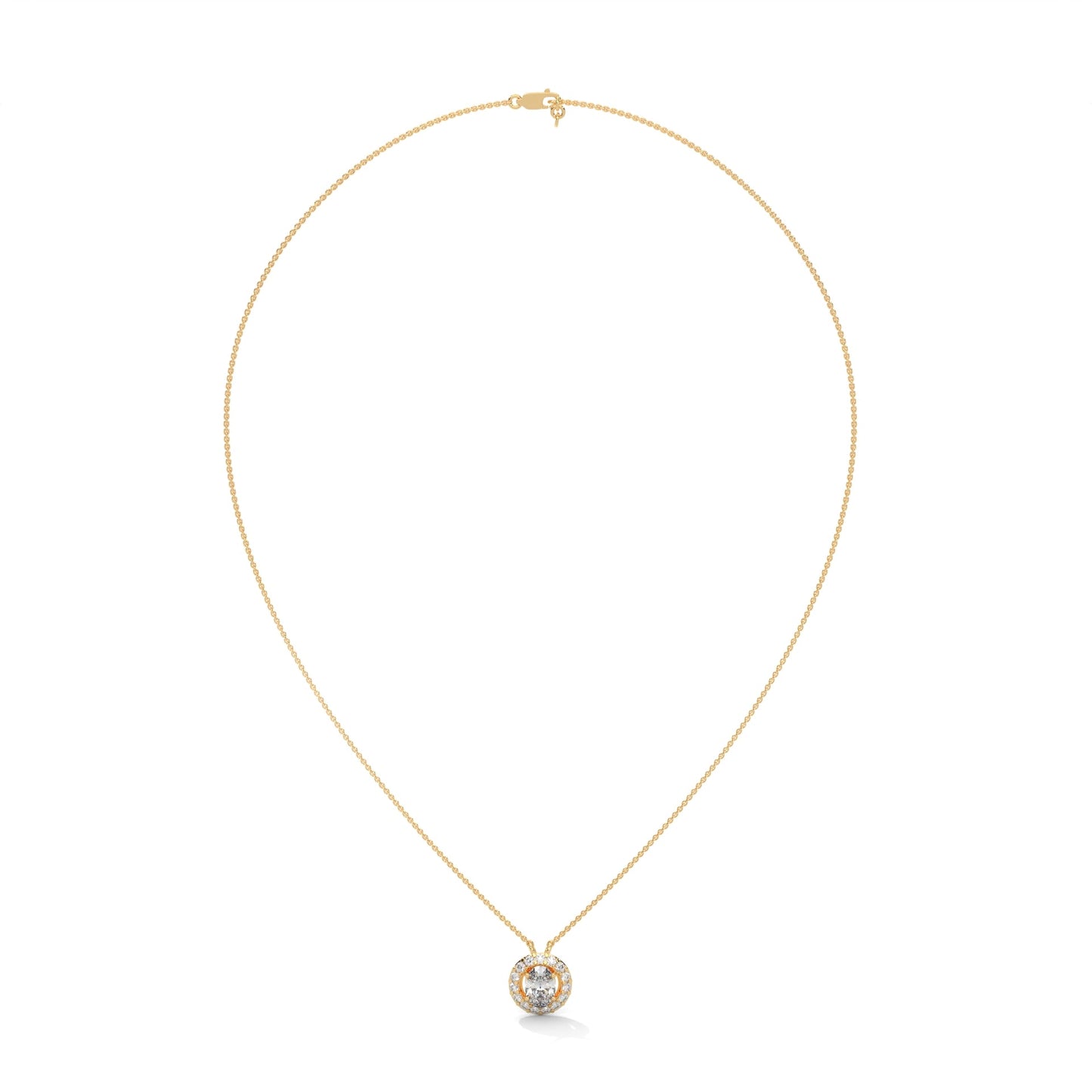 Eternal Glow: 14K Gold 0.75CT Oval-Cut Diamond Halo Pendant Necklace