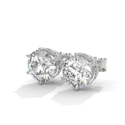 Classic Round-Cut Halo Diamond Stud Earrings in 14K Gold | 2-6 CTW