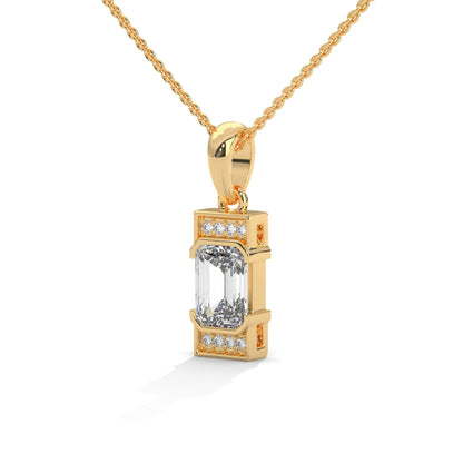 Regal Radiance: 14K Gold Emerald-Cut Diamond Pendant Necklace | 1.04 CTW
