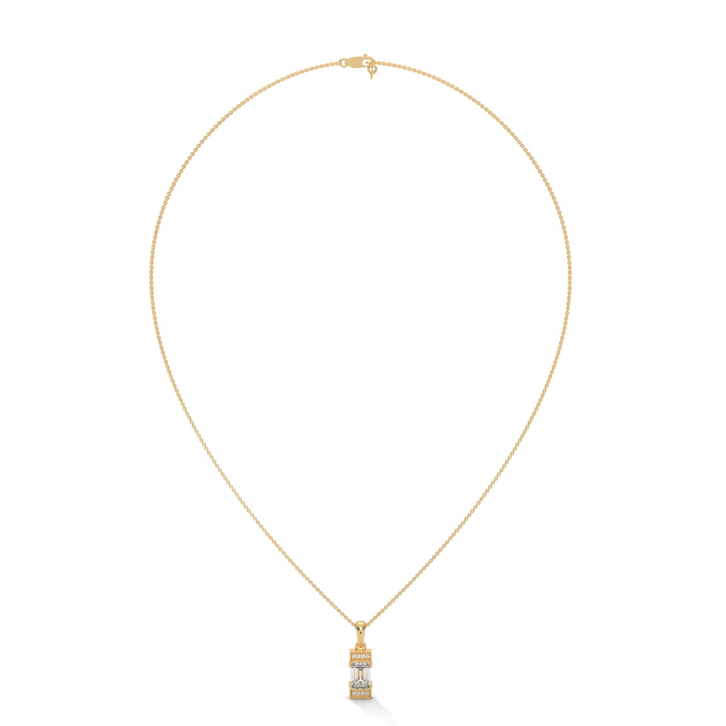Regal Radiance: 14K Gold Emerald-Cut Diamond Pendant Necklace | 1.04 CTW
