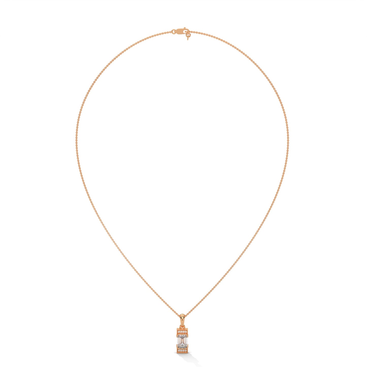 Regal Radiance: 14K Gold Emerald-Cut Diamond Pendant Necklace | 1.04 CTW