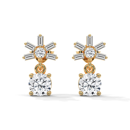 Elegant Starburst Round and Baguette Drop Earrings | 0.86 CTW