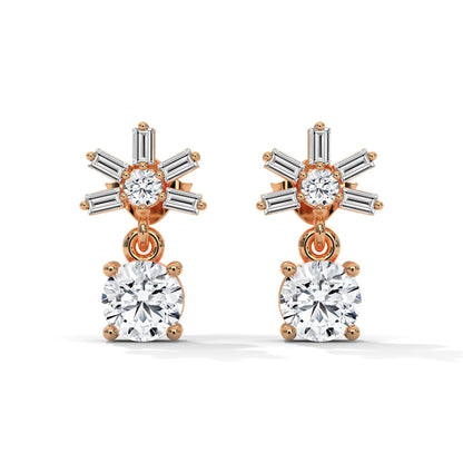 Elegant Starburst Round and Baguette Drop Earrings | 0.86 CTW