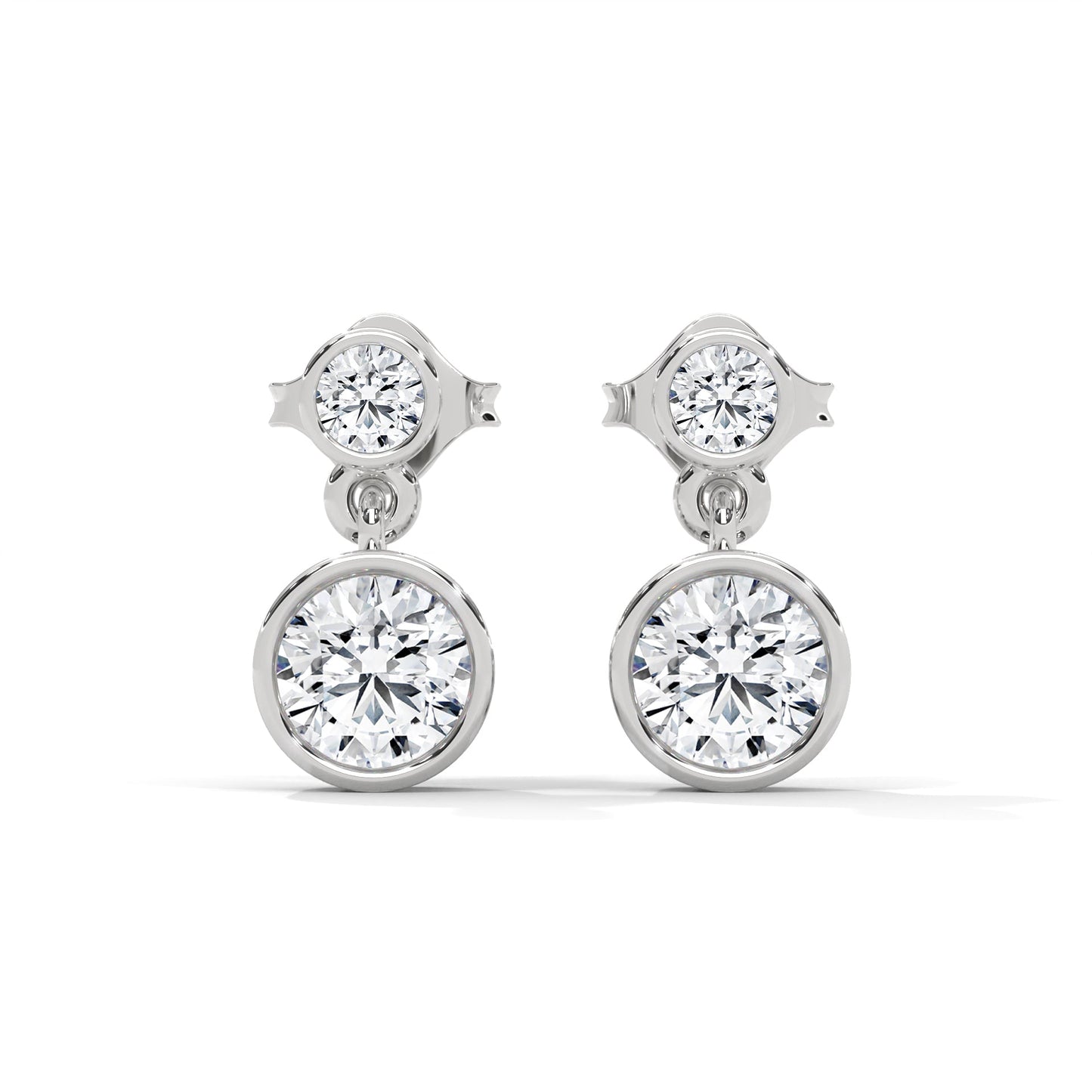 Bezel Set Two-Stone Drop Diamond Earrings with 1.16 ctw Lab Grown Diamond