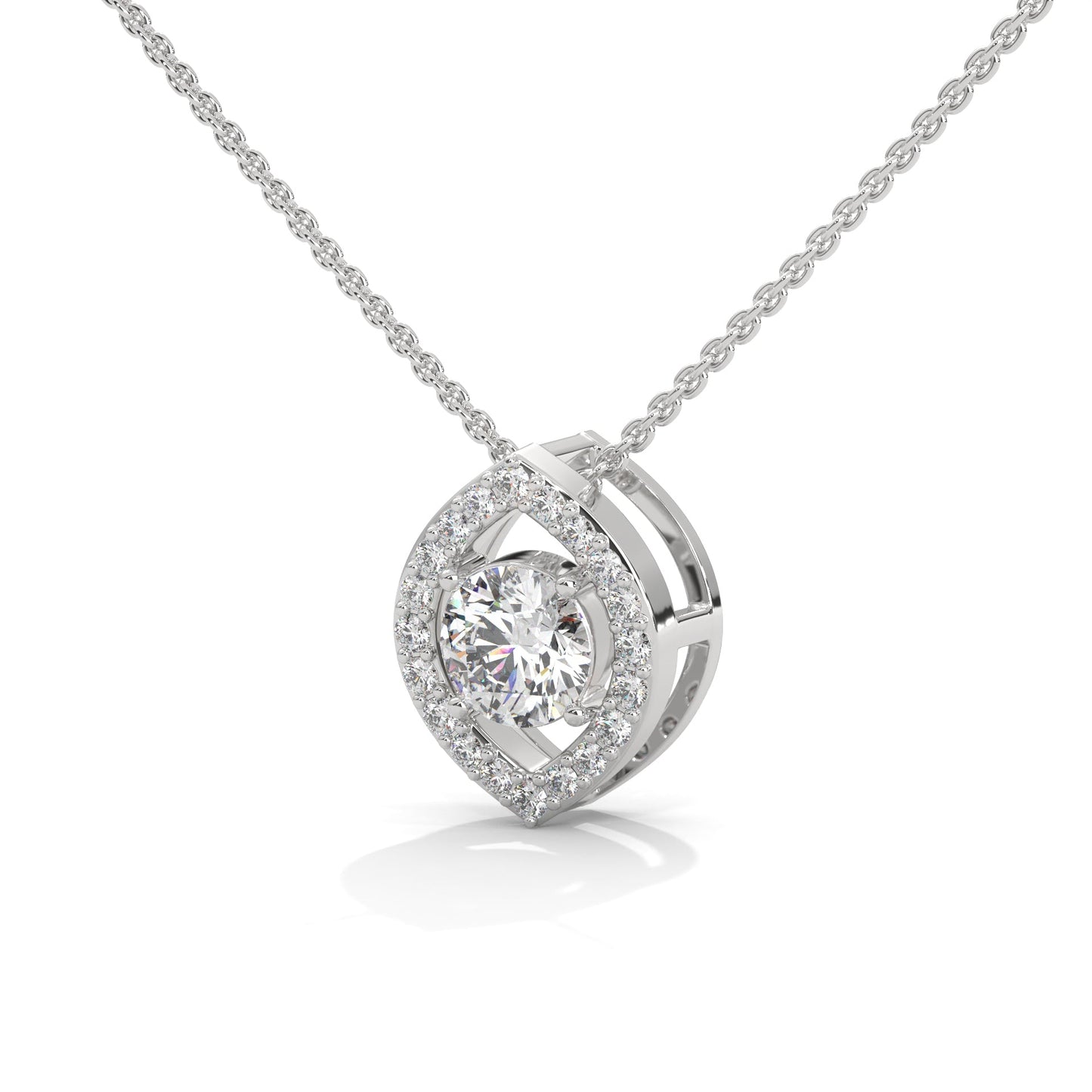 Ethereal Glow: Gold Floating Halo Diamond Pendant Necklace| 0.64 CTW