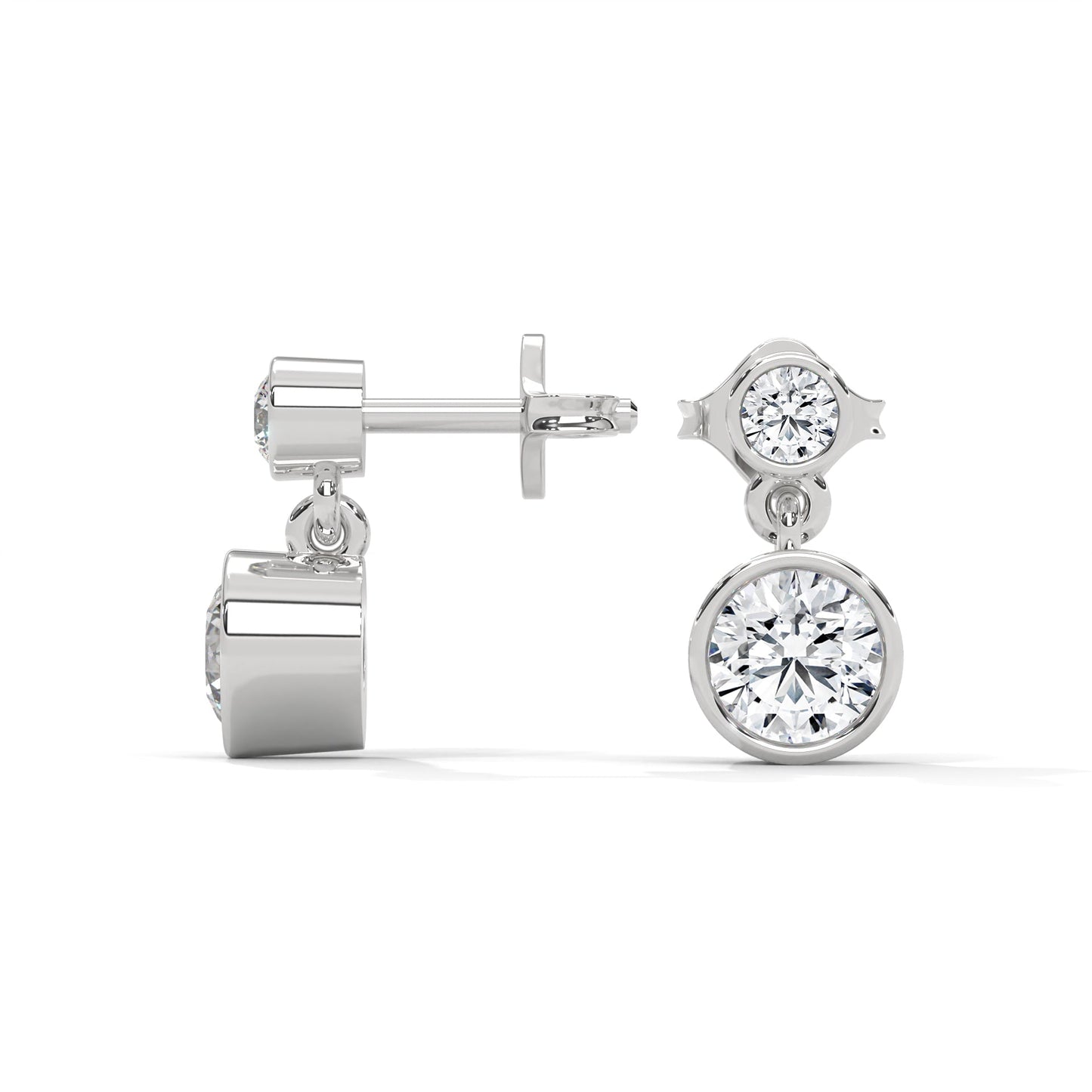 Bezel Set Two-Stone Drop Diamond Earrings with 1.16 ctw Lab Grown Diamond