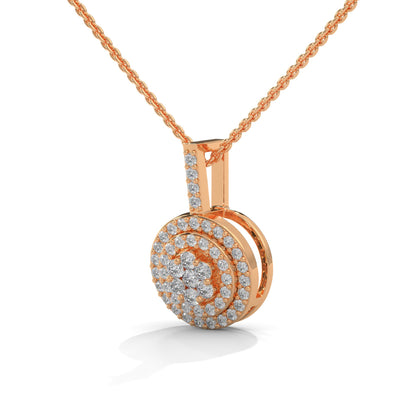 Gold Triple Halo Round Diamond Pendant Necklace | 0.32CTW