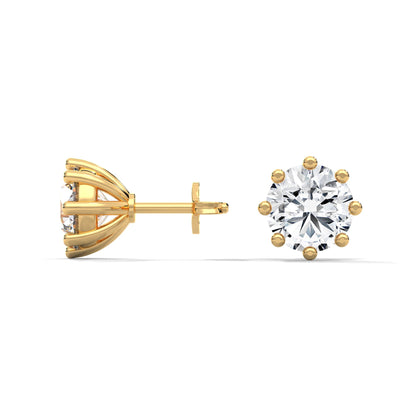 Elegant 8-Prong Round-Cut 14K Gold Stud Earrings| IGI Certified