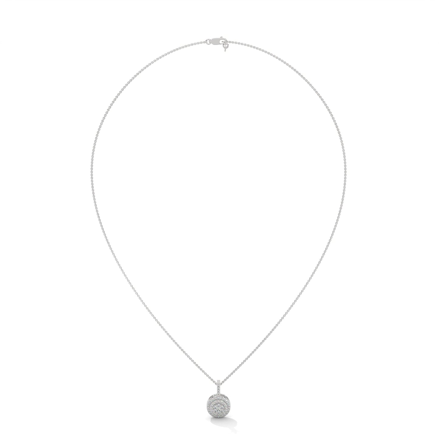 Gold Triple Halo Round Diamond Pendant Necklace | 0.32CTW