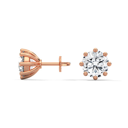 Elegant 8-Prong Round-Cut 14K Gold Stud Earrings| IGI Certified