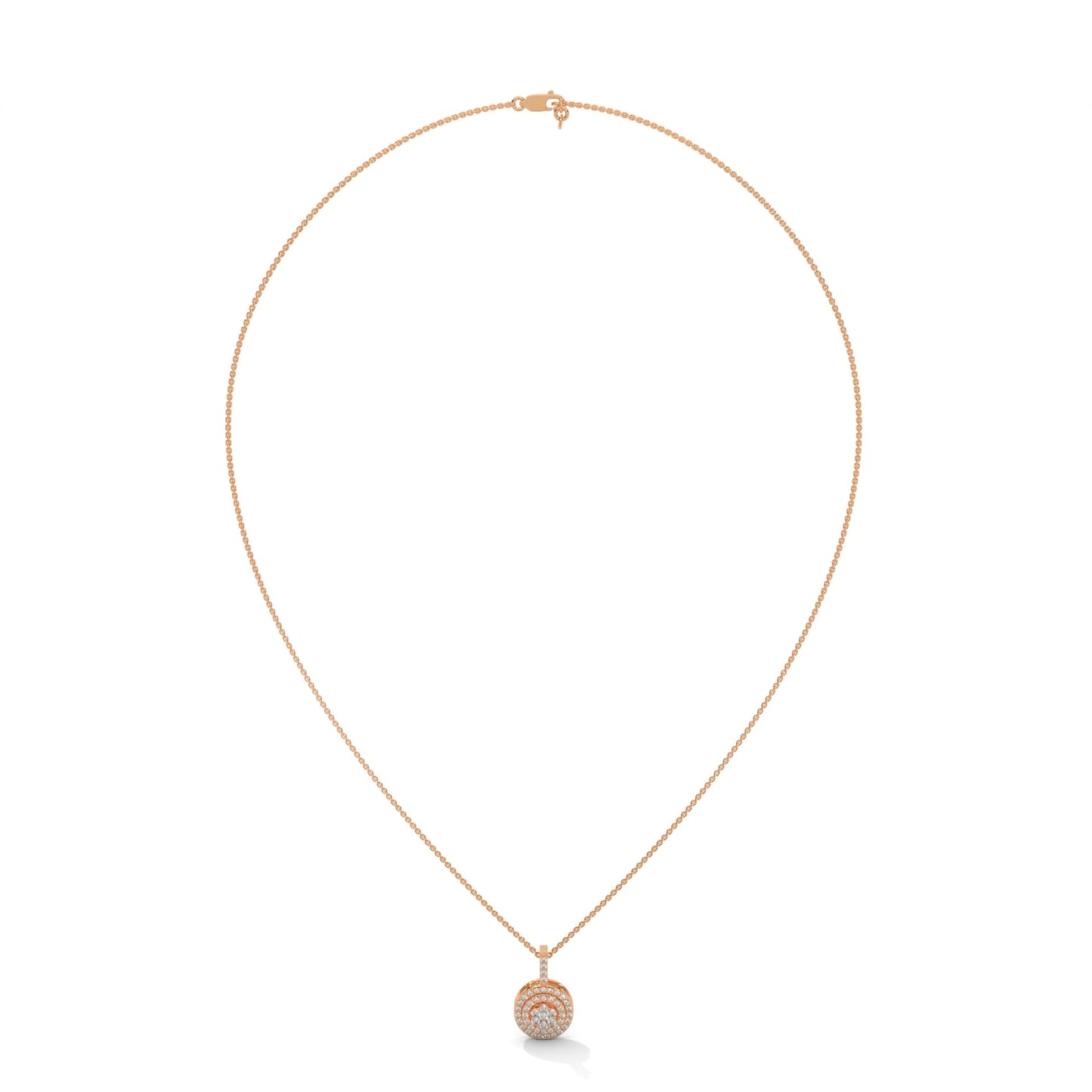 Gold Triple Halo Round Diamond Pendant Necklace | 0.32CTW