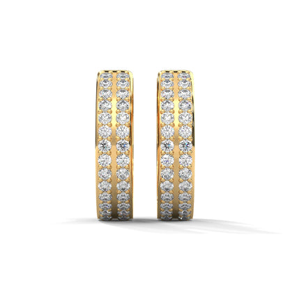 Double Row Diamond Huggie Hoop Gold Earrings | 0.45 CTW