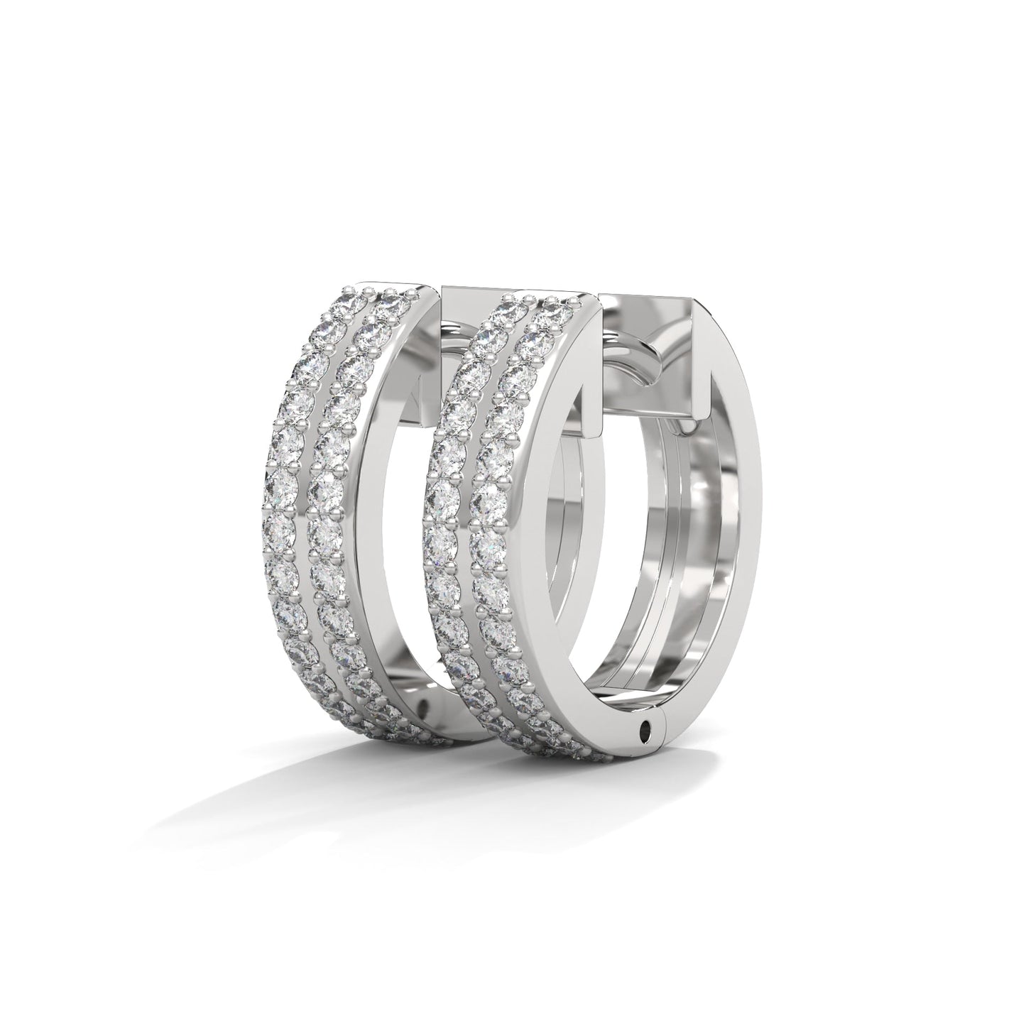 Double Row Diamond Huggie Hoop Gold Earrings | 0.45 CTW