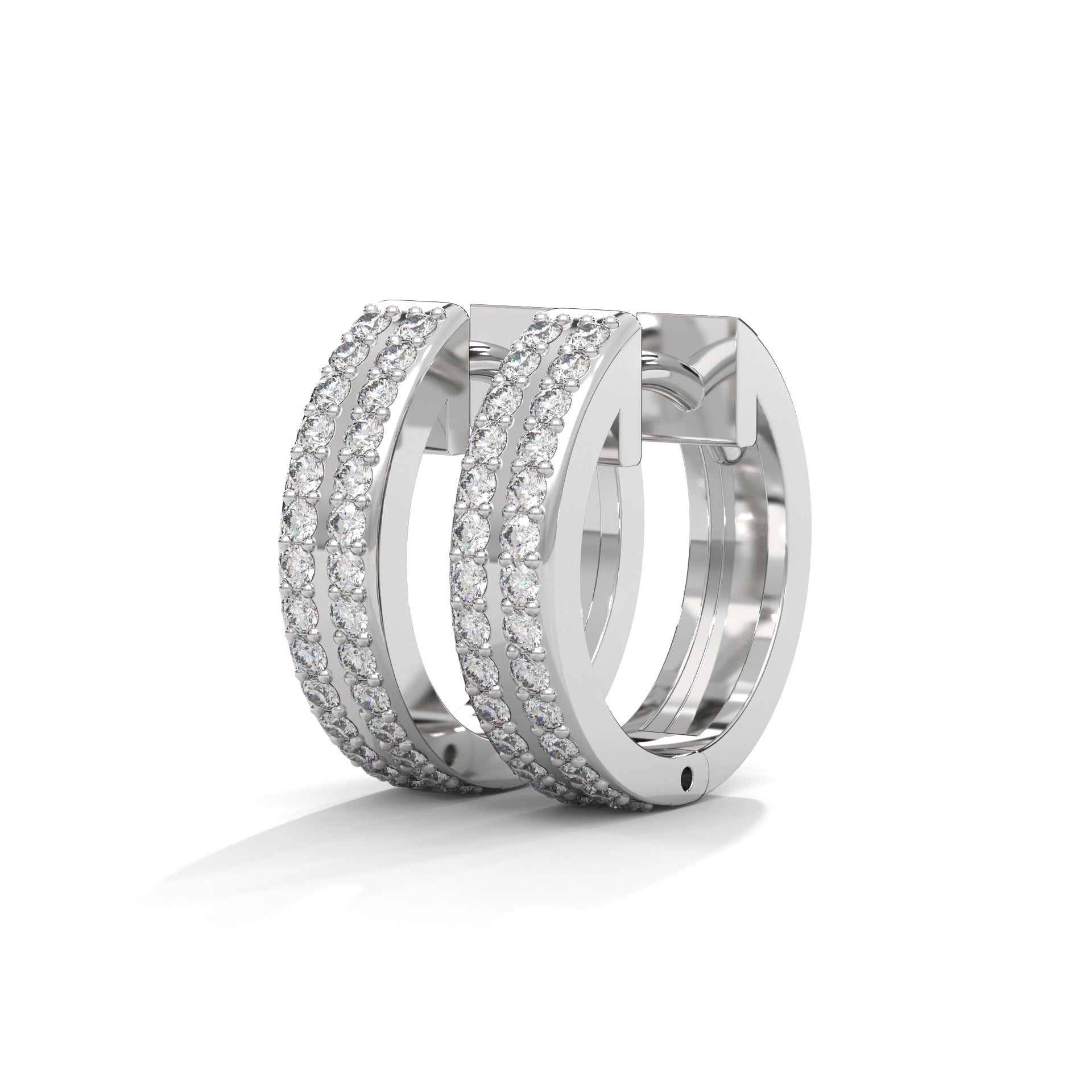 Double Row Diamond Huggie Hoop Gold Earrings | 0.45 CTW