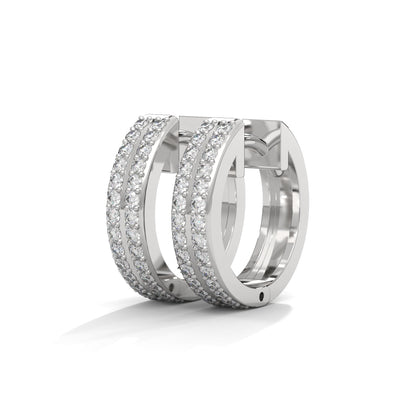 Double Row Diamond Huggie Hoop Gold Earrings | 0.45 CTW
