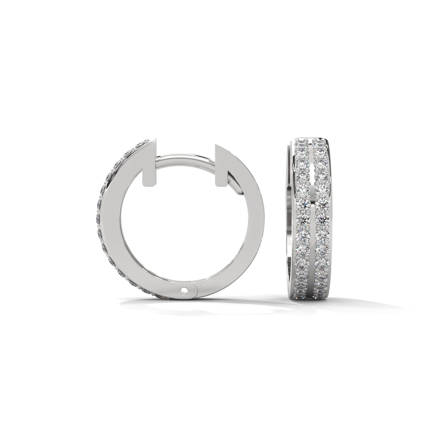 Double Row Diamond Huggie Hoop Gold Earrings | 0.45 CTW