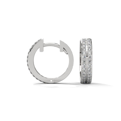 Double Row Diamond Huggie Hoop Gold Earrings | 0.45 CTW