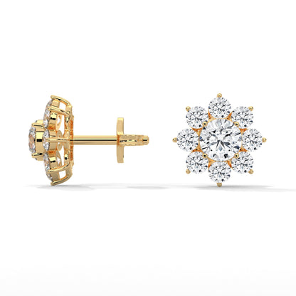 Floral Diamond Cluster 14k &18k Gold Earrings | 2.92 CTW