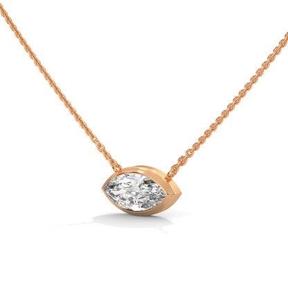 Marquise-Cut Diamond Pendant Necklace 0.85ct E-VS1 | 14K Gold |16”&18” Chain