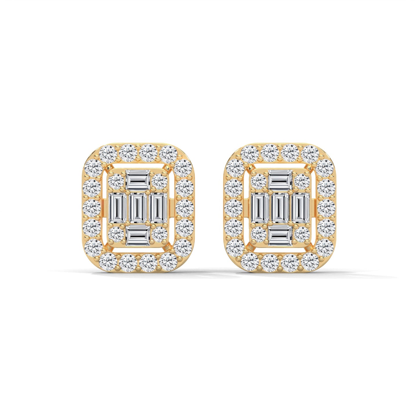 Elegant Emerald & Round Lab-Grown Diamond Gold Halo Stud Earrings | 1.13 CTW