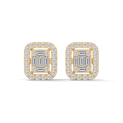 Elegant Emerald & Round Lab-Grown Diamond Gold Halo Stud Earrings | 1.13 CTW