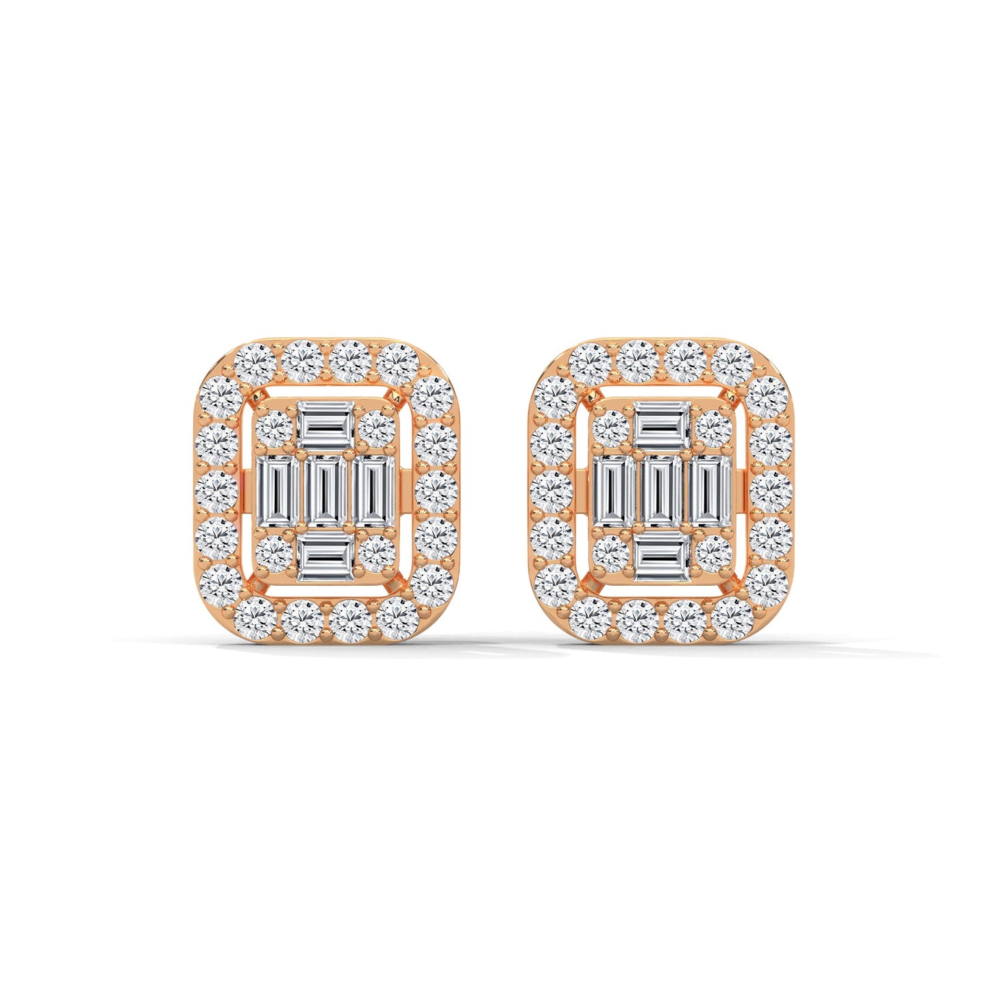 Elegant Emerald & Round Lab-Grown Diamond Gold Halo Stud Earrings | 1.13 CTW