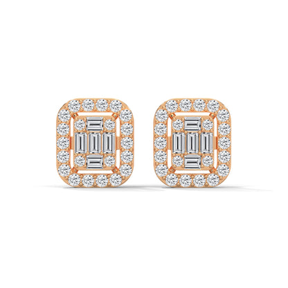 Elegant Emerald & Round Lab-Grown Diamond Gold Halo Stud Earrings | 1.13 CTW