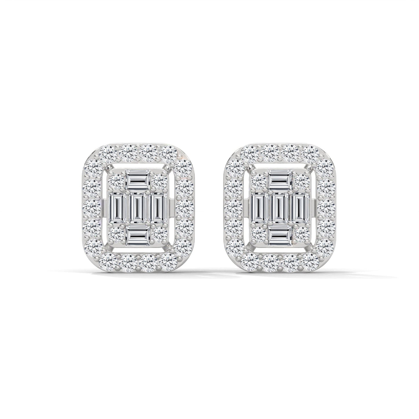Elegant Emerald & Round Lab-Grown Diamond Gold Halo Stud Earrings | 1.13 CTW