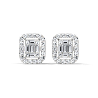 Elegant Emerald & Round Lab-Grown Diamond Gold Halo Stud Earrings | 1.13 CTW