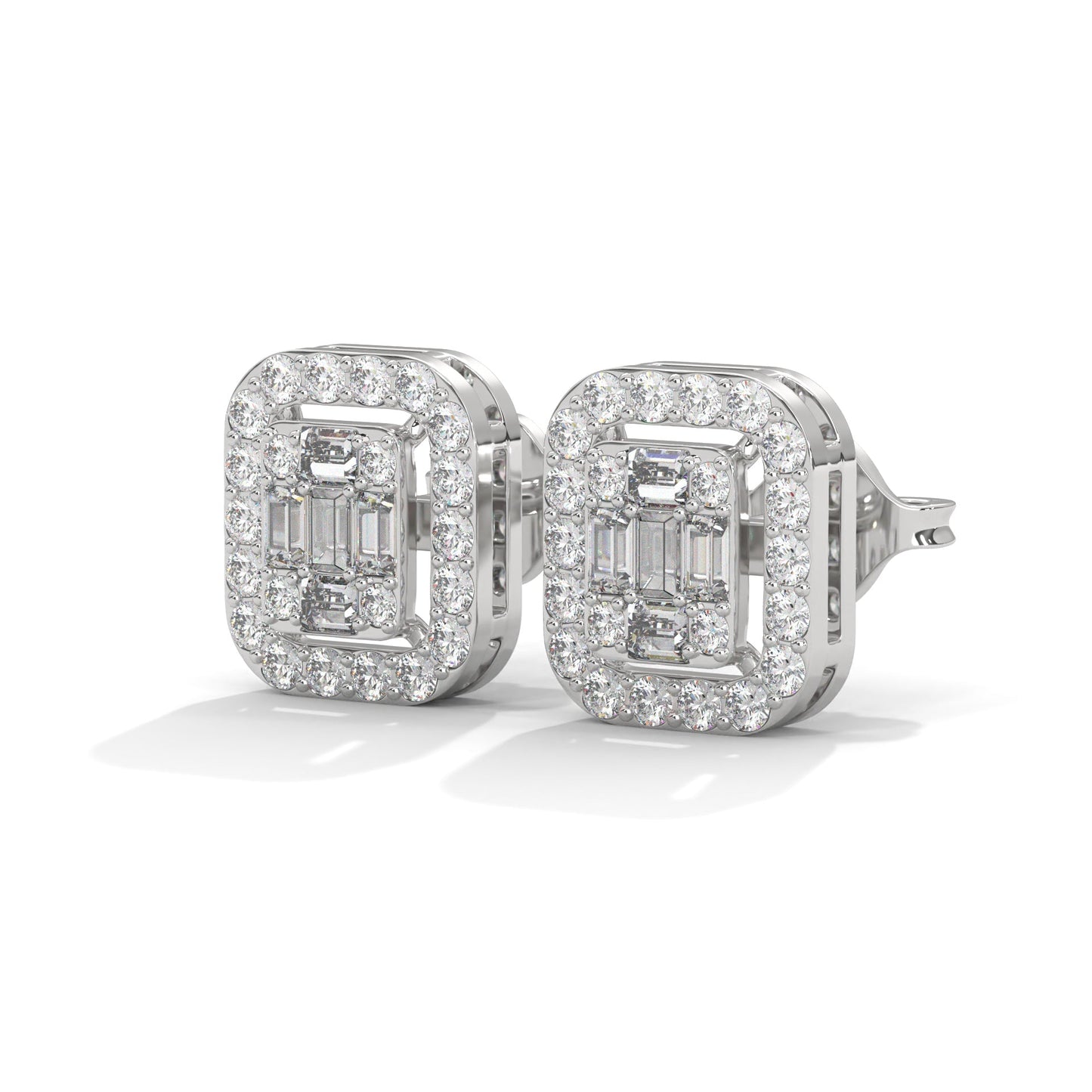 Elegant Emerald & Round Lab-Grown Diamond Gold Halo Stud Earrings | 1.13 CTW