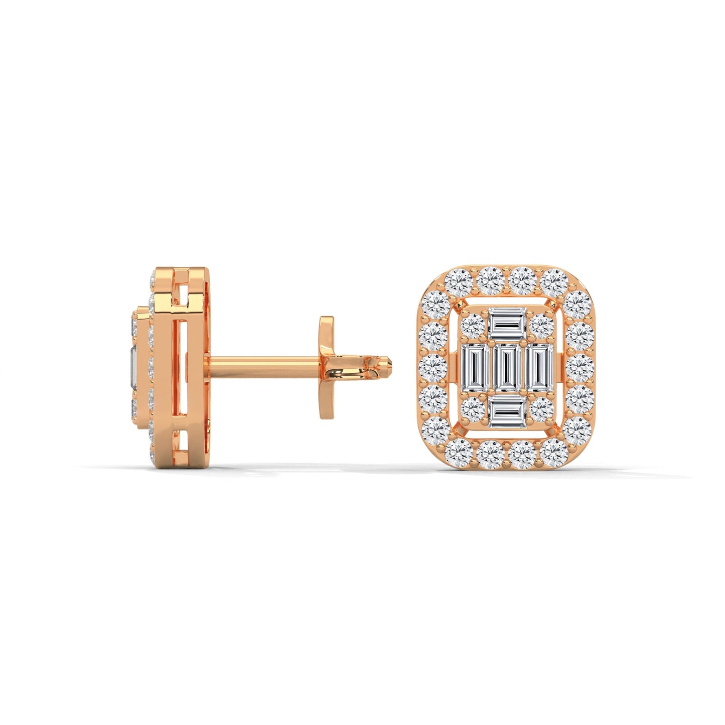 Elegant Emerald & Round Lab-Grown Diamond Gold Halo Stud Earrings | 1.13 CTW