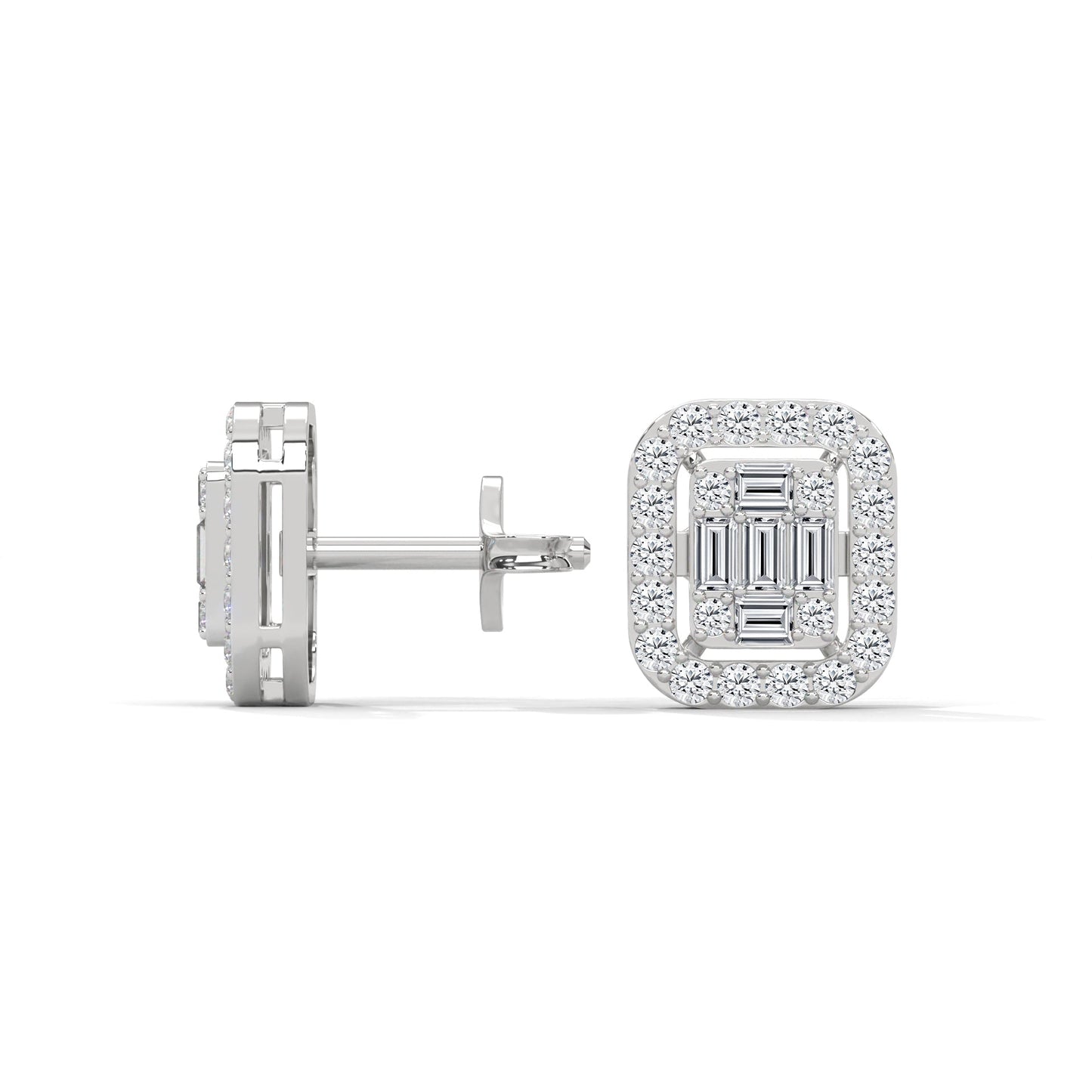 Elegant Emerald & Round Lab-Grown Diamond Gold Halo Stud Earrings | 1.13 CTW