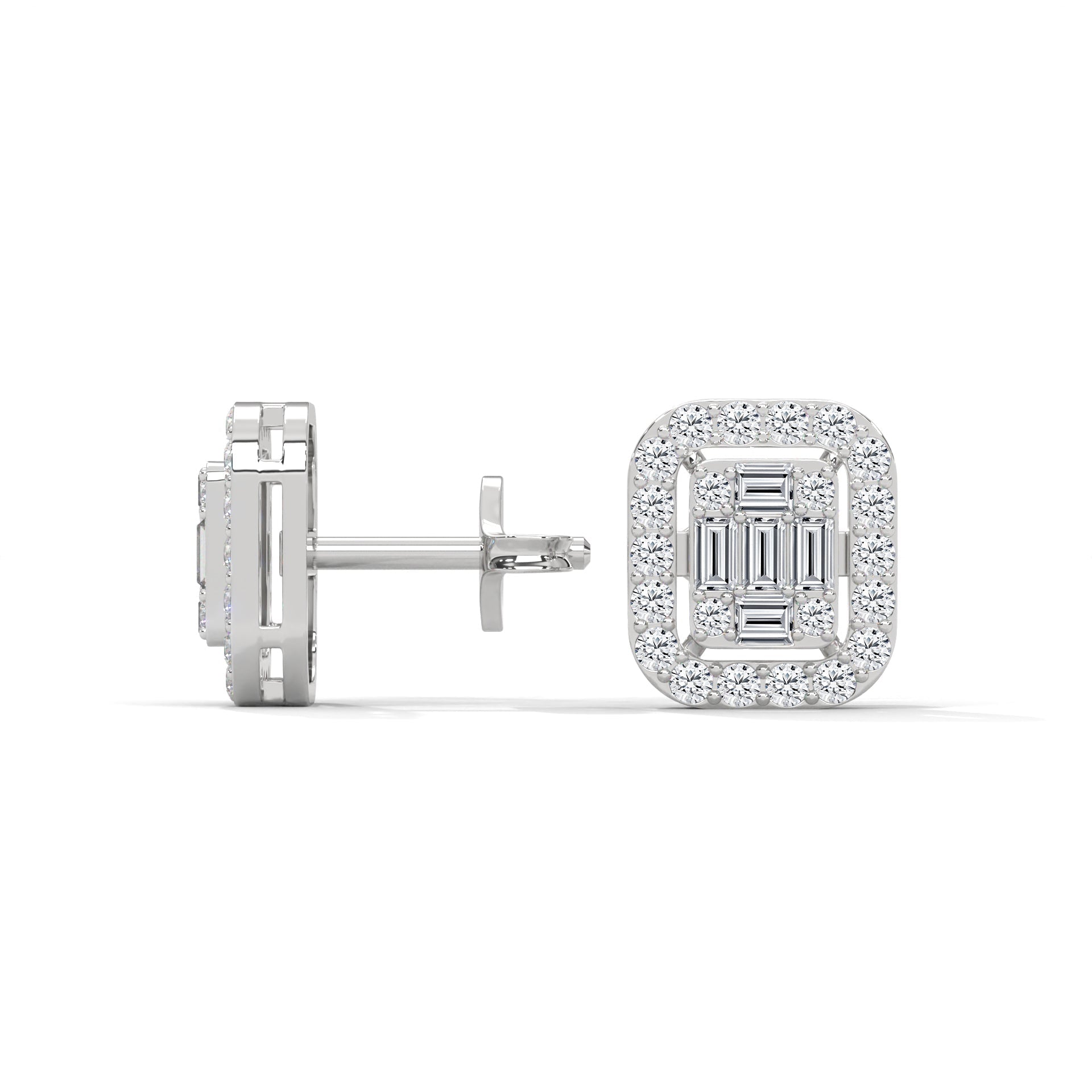 Elegant Emerald & Round Lab-Grown Diamond Gold Halo Stud Earrings | 1.13 CTW