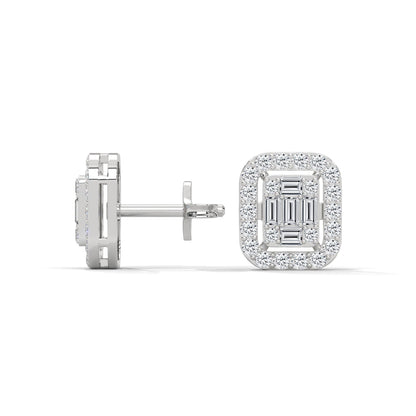 Elegant Emerald & Round Lab-Grown Diamond Gold Halo Stud Earrings | 1.13 CTW