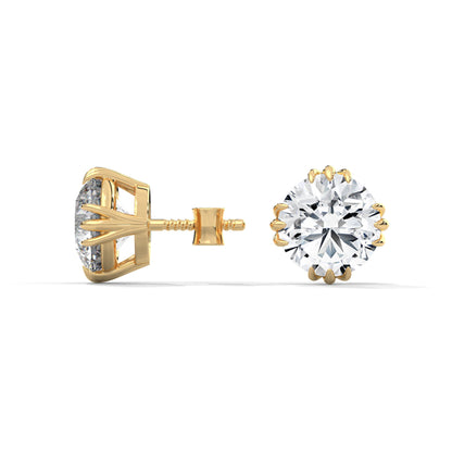 Exquisite Round-Cut Diamond Stud Earrings in 14K Gold | IGI Certified | 2-6 CTW