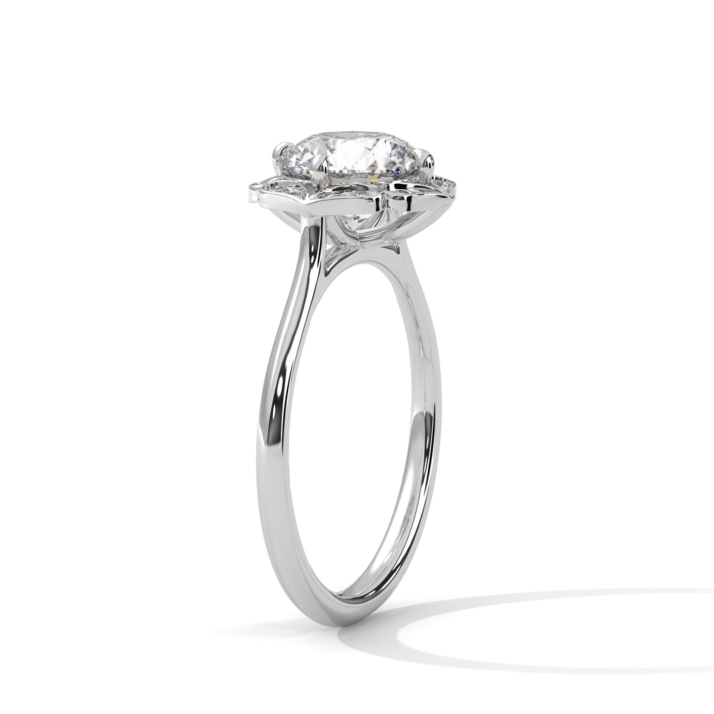 Regal Bloom 2.12 CTW Round-Cut Diamond Floral Halo Ring | E-VS1