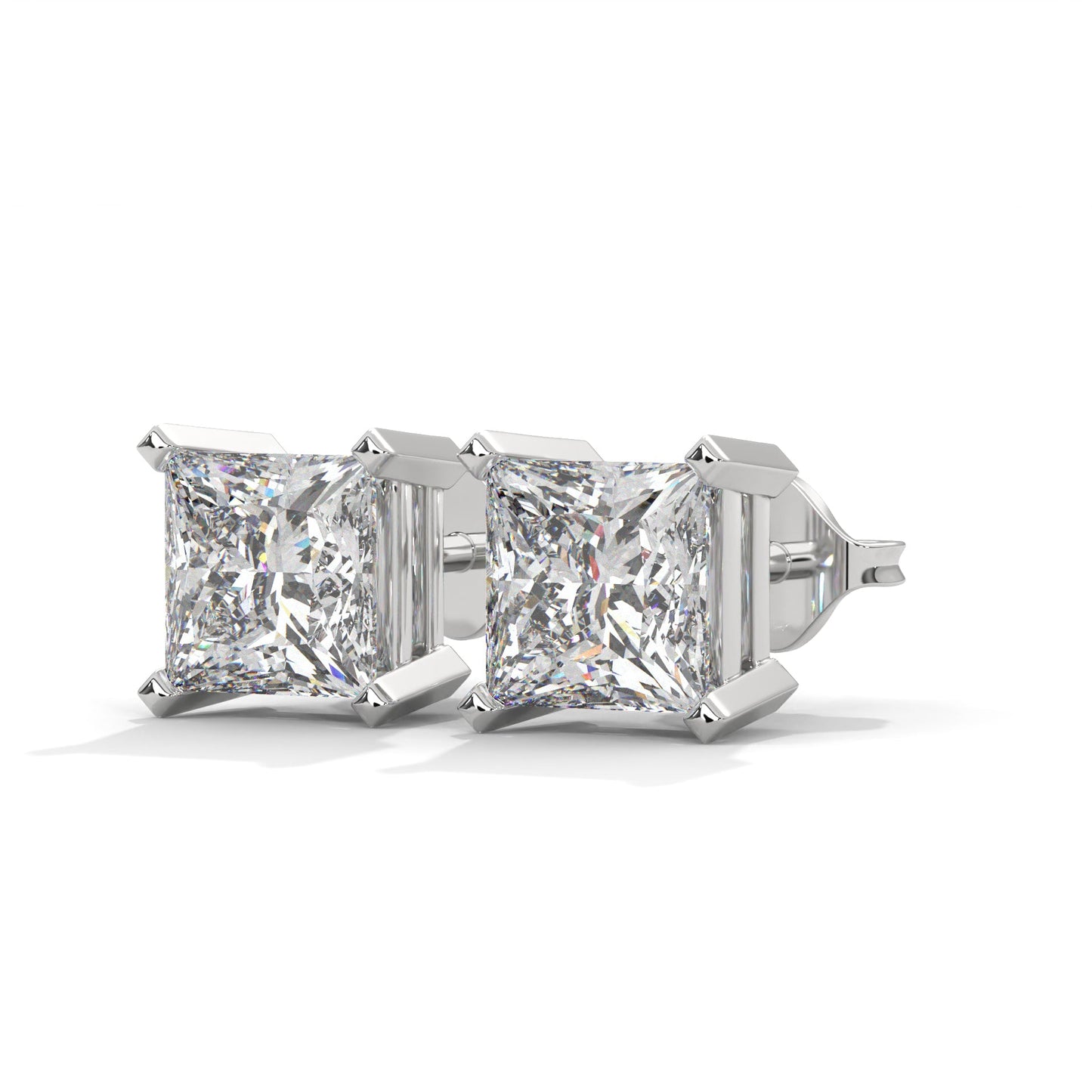 Luxury IGI Certified Princess Cut Diamond 14K Gold Stud Earrings| 2-6 CTW
