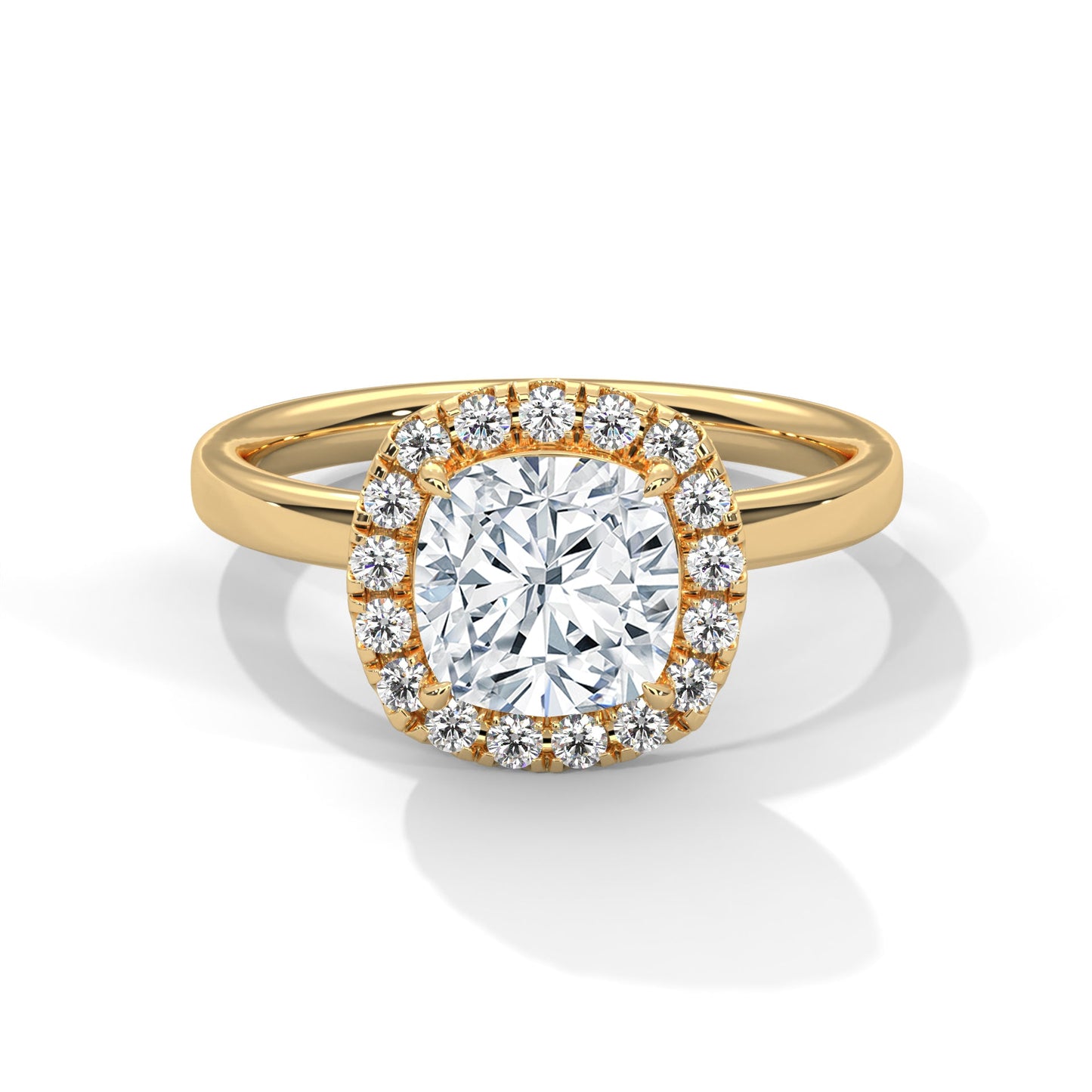 Halo Gold Ring with Lab-Created Diamond 2ct Cushion Shape (E VS1)