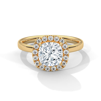 Halo Gold Ring with Lab-Created Diamond 2ct Cushion Shape (E VS1)