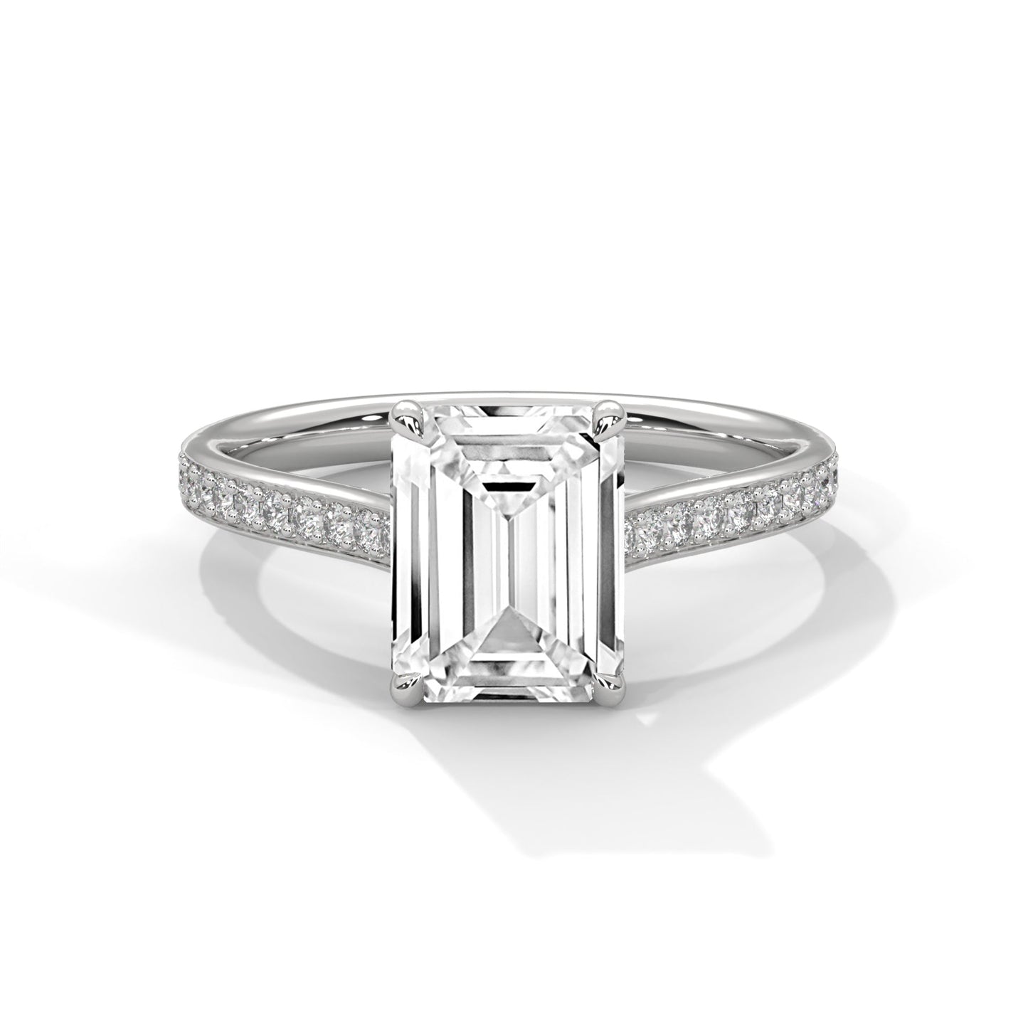 Pave Set 3 CT Emerald-Cut Lab Grown Diamond Ring | 3.24 CTW