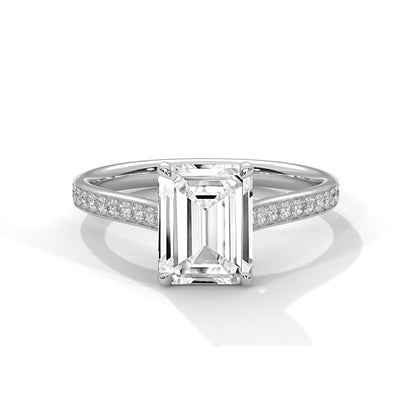 Pave Set 3 CT Emerald-Cut Lab Grown Diamond Ring | 3.24 CTW