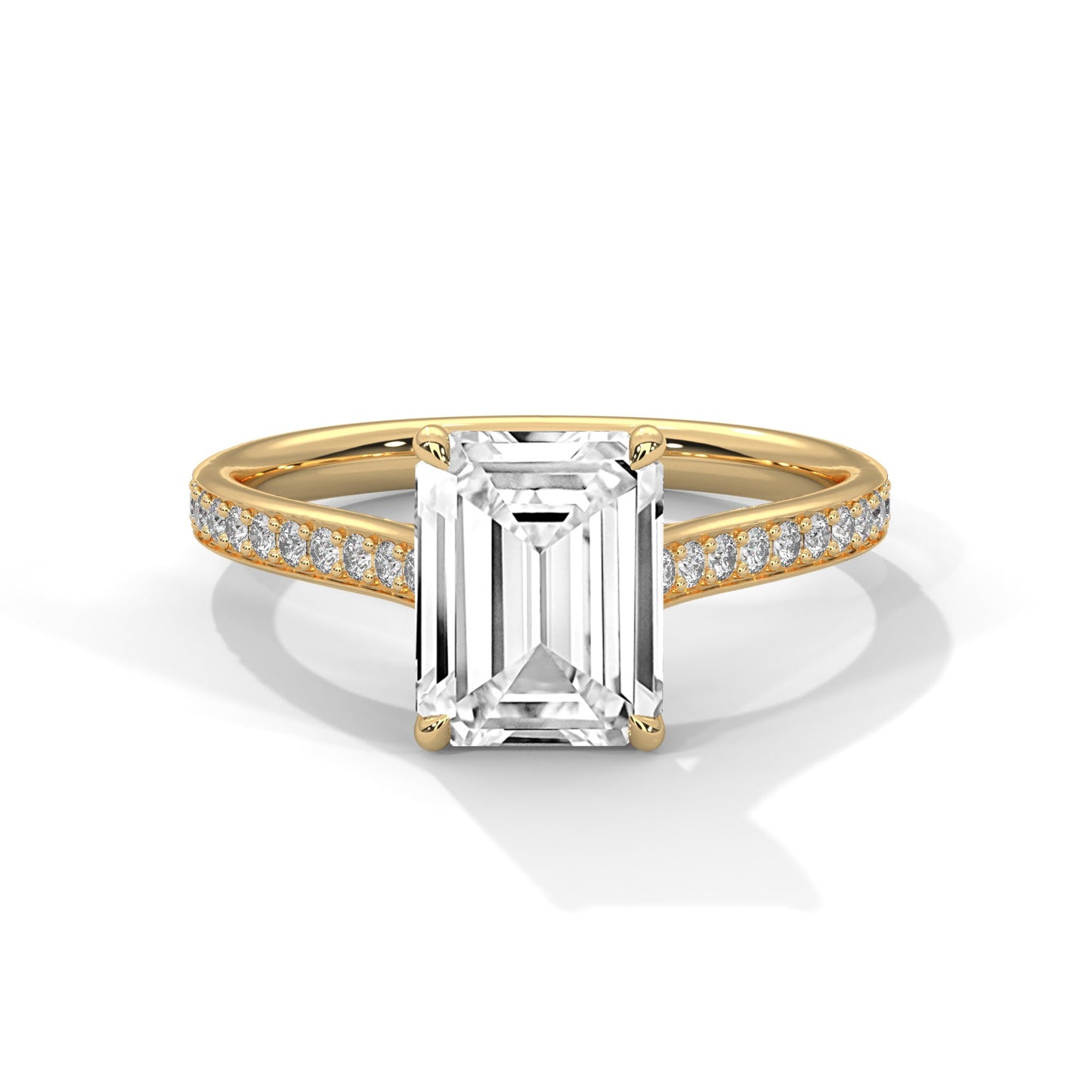 Pave Set 3 CT Emerald-Cut Lab Grown Diamond Ring | 3.24 CTW