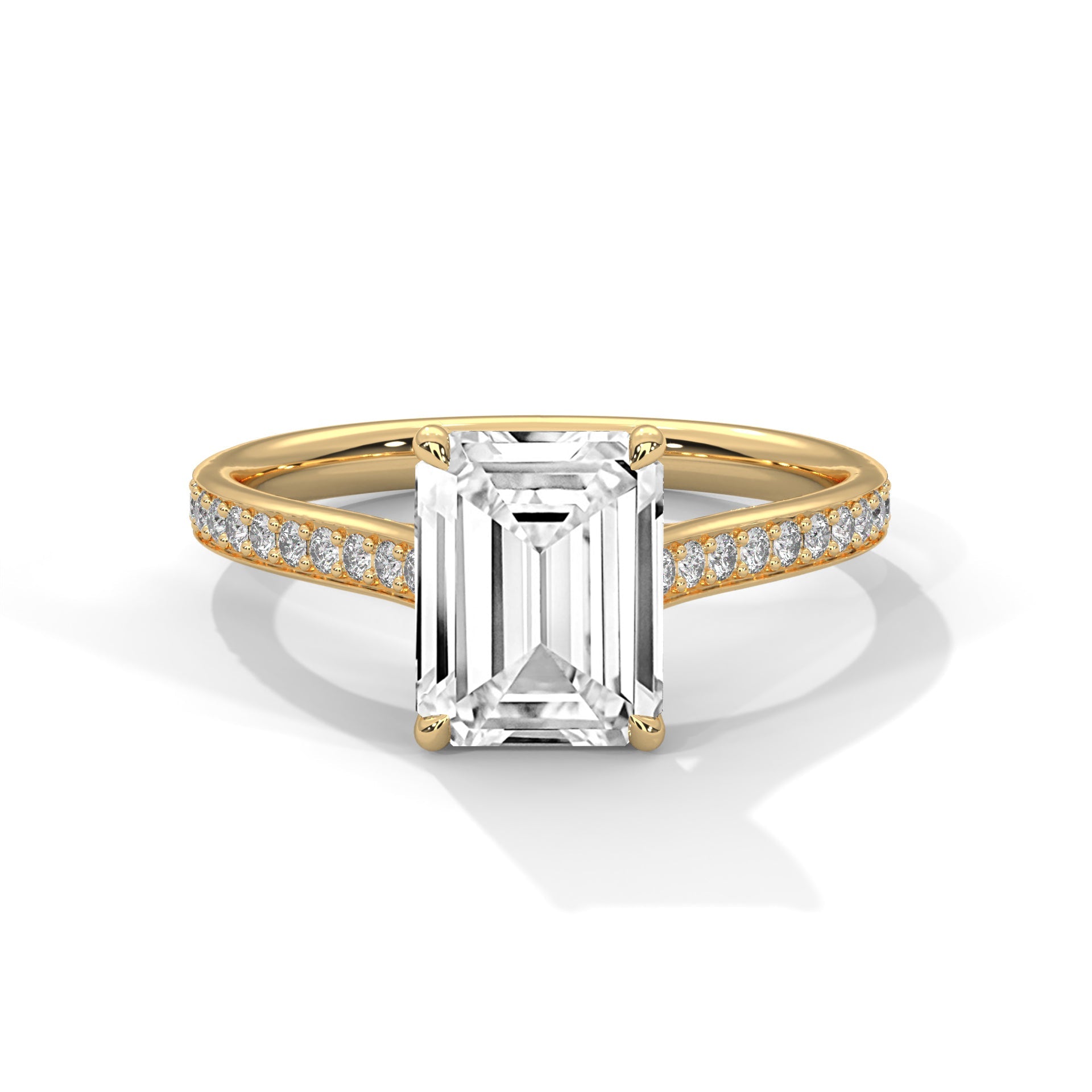 Pave Set 3 CT Emerald-Cut Lab Grown Diamond Ring | 3.24 CTW