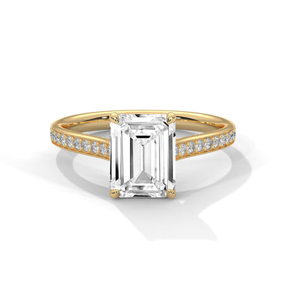 Pave Gold Ring with Lab-Created Diamond Emerald Cut (2 CTW F VS1)